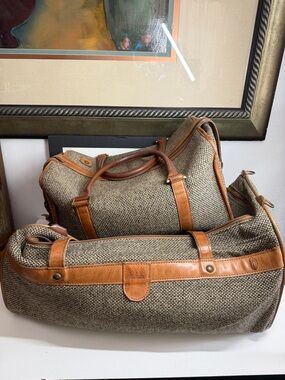 Hartman vintage tweed and leather overnight travel bags